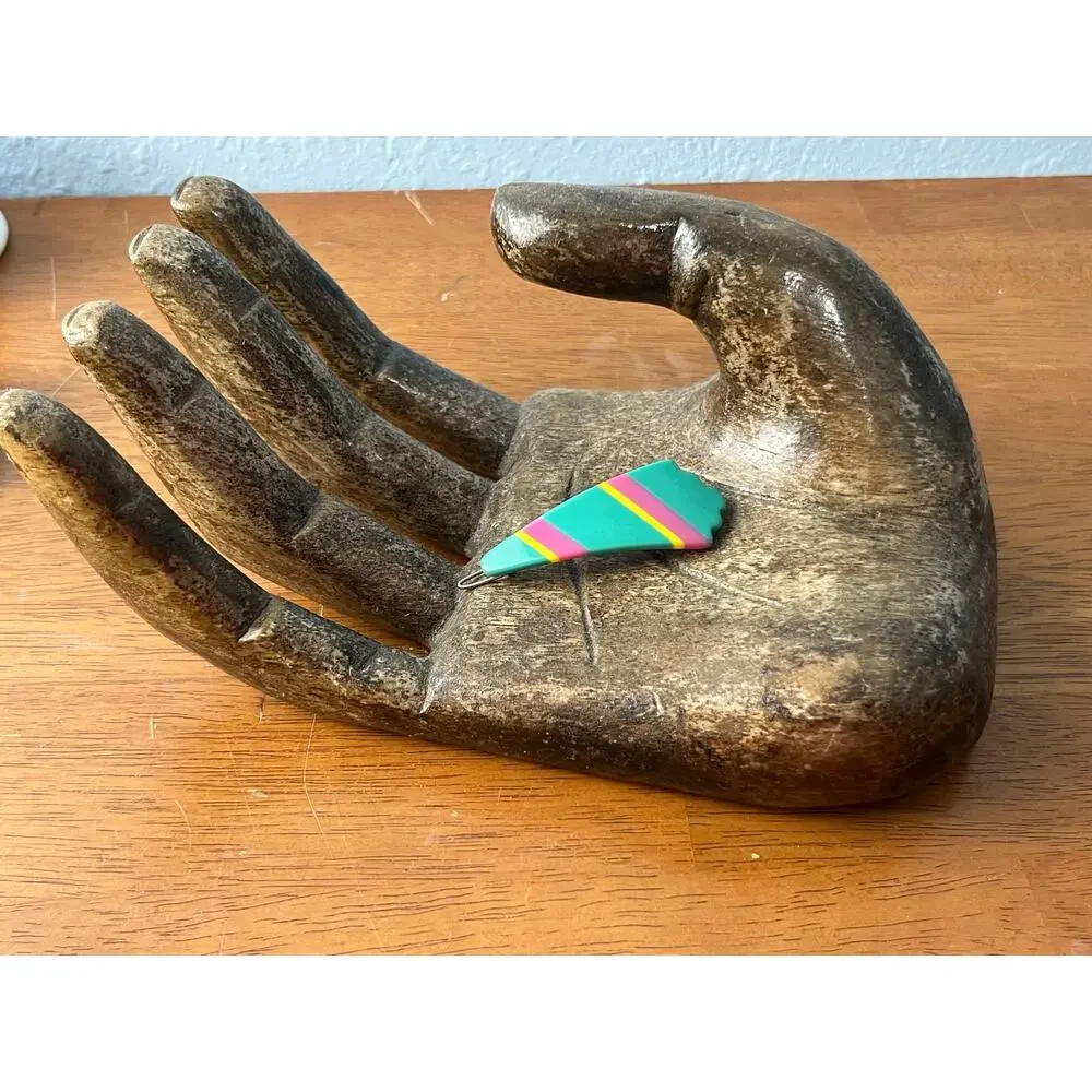 VTG 80s 90s Neon Stripe Plastic Hair Barrette French Clip Teal Pink Retro